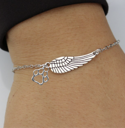 Silver Memorial Armband With Ängel Wing Tass Print Handgjord