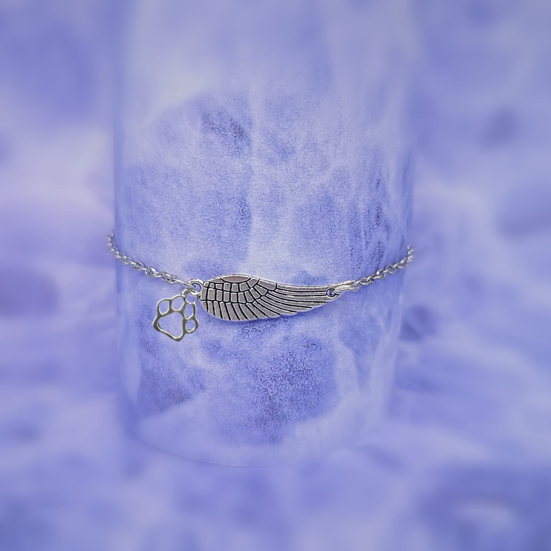 Silver Memorial Armband With Ängel Wing Tass Print Handgjord