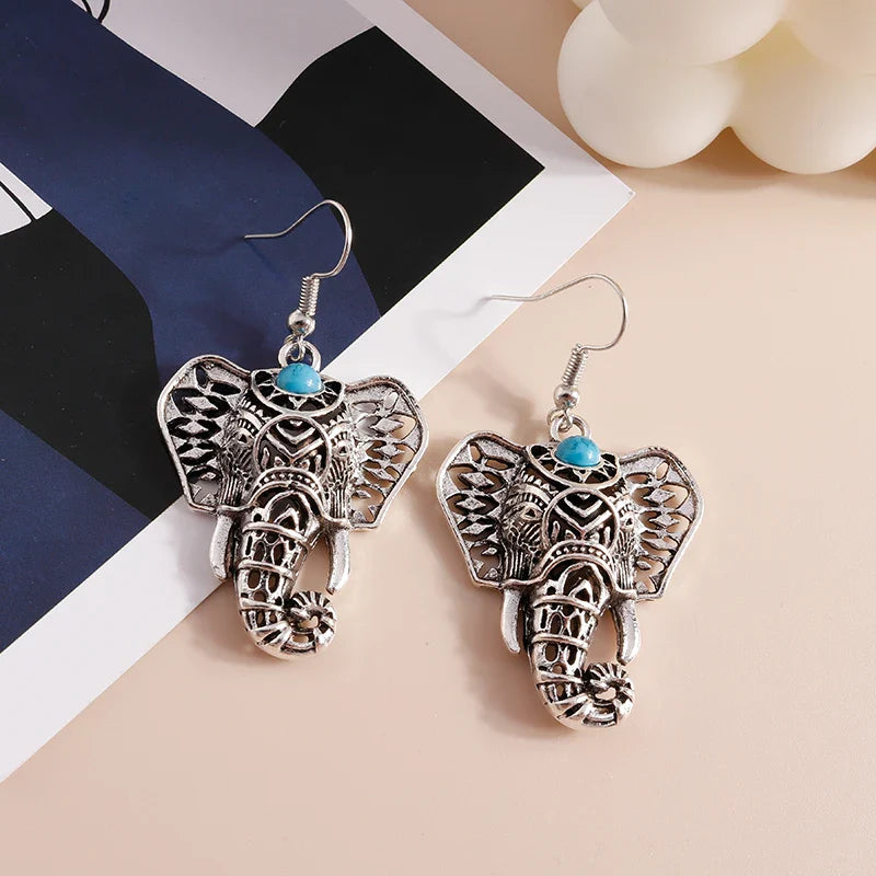 Vintage Elefant Örhängen Bohemian Silver Drops