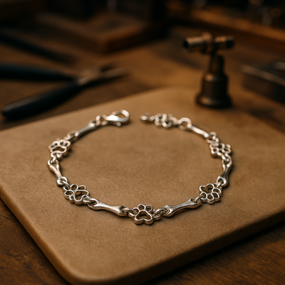Limited Edition Pure Silver Hund Tass And Bone Charms Armband