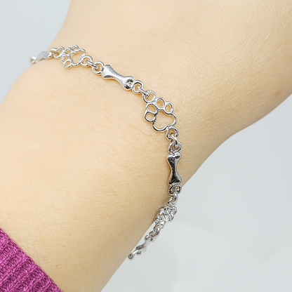 Limited Edition Pure Silver Hund Tass And Bone Charms Armband