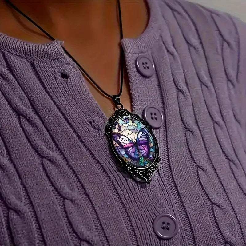 Fjäril Purple Kristall Hänge Halsband