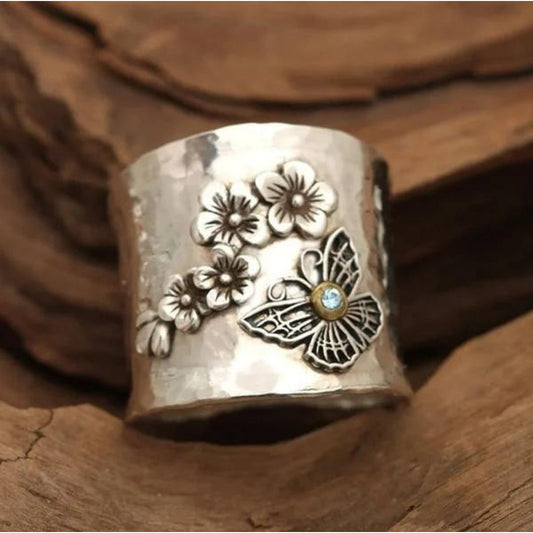 Bi Blomma Fjäril Wide Band Ring