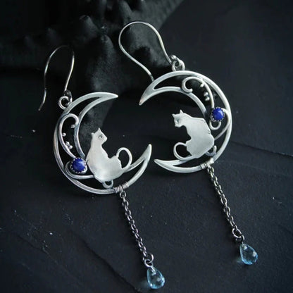 Blue Zirconia Katt Boho Örhängen In Sterling Silver