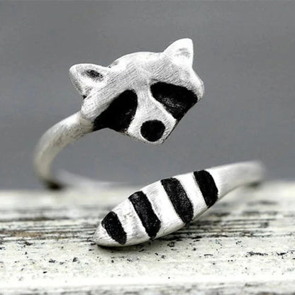 Vintage Raccoon Ring Justerbar Silver