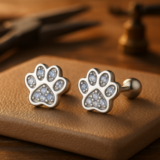 Sterling Silver Tass Print Stud Örhängen Kristall Accent