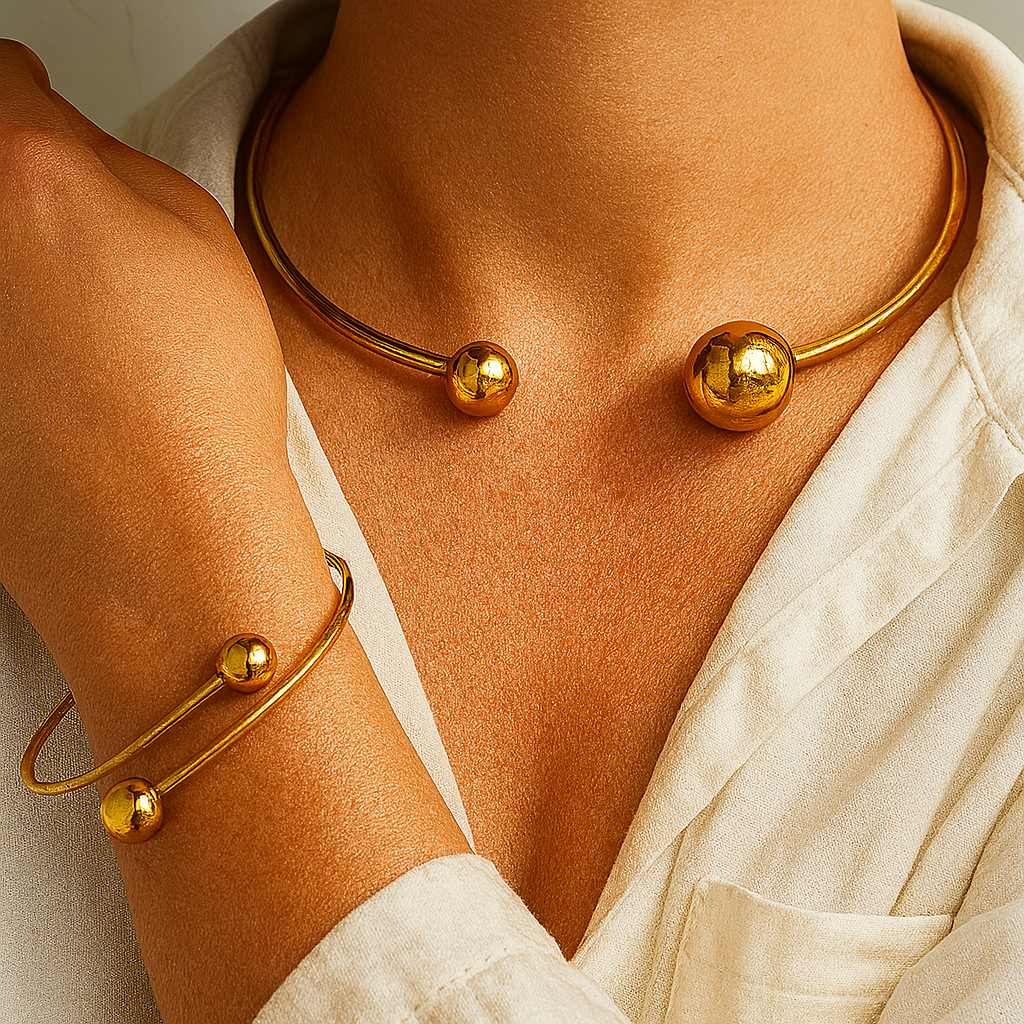 Minimalistisk Glow Collar & Cuff armband Set | Guld
