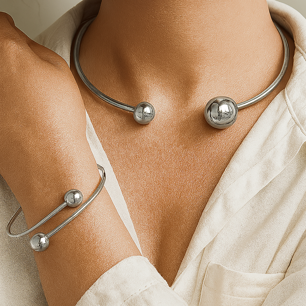 Minimalistisk Glow Collar & Cuff armband Set | Guld