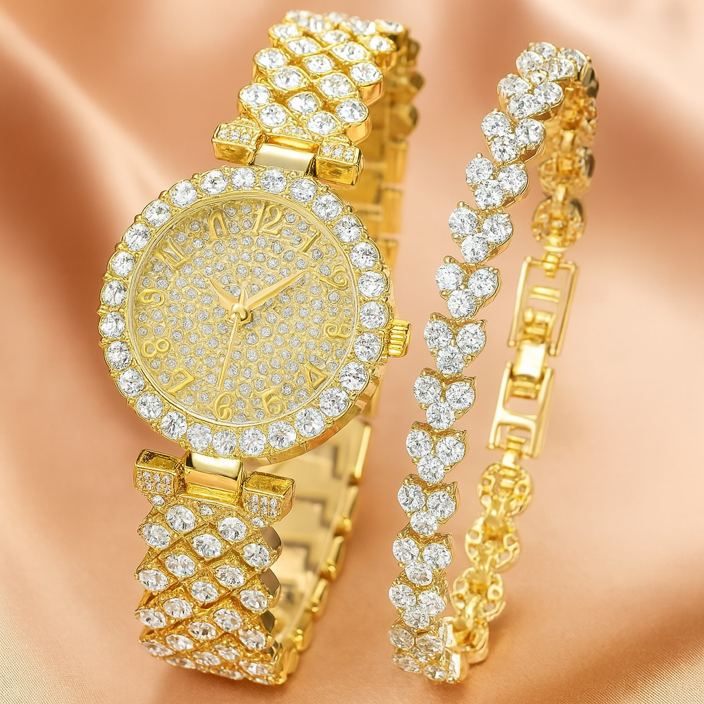 Luxe Radiance Guld Klocka & armband Set | Guld