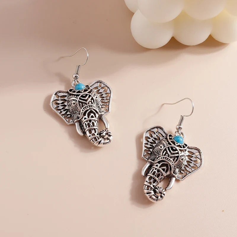 Vintage Elefant Örhängen Bohemian Silver Drops