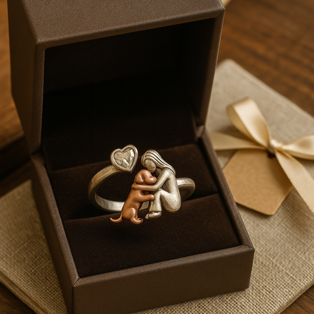 Handcrafted 925 Sterling Silver Hund Ring With Hjärta Shaped Zirconia Justerbar Fit