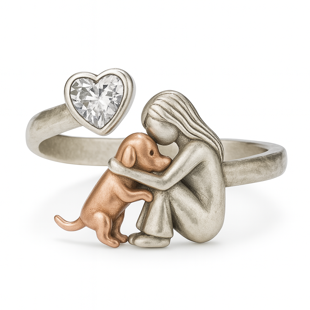 Handcrafted 925 Sterling Silver Hund Ring With Hjärta Shaped Zirconia Justerbar Fit