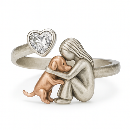 Handcrafted 925 Sterling Silver Hund Ring With Hjärta Shaped Zirconia Justerbar Fit