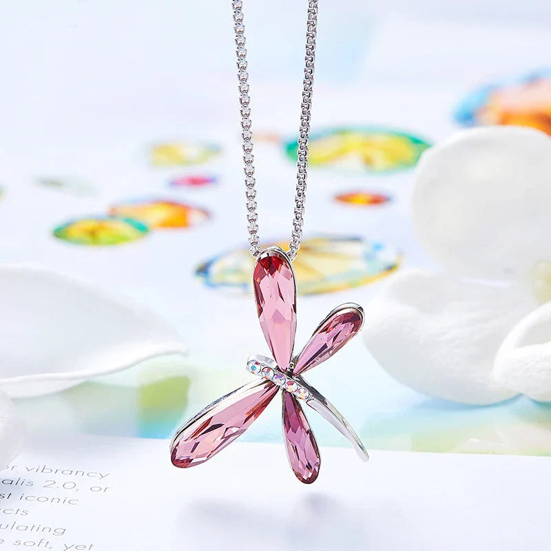 Pink Trollslända Kristall Hänge Halsband