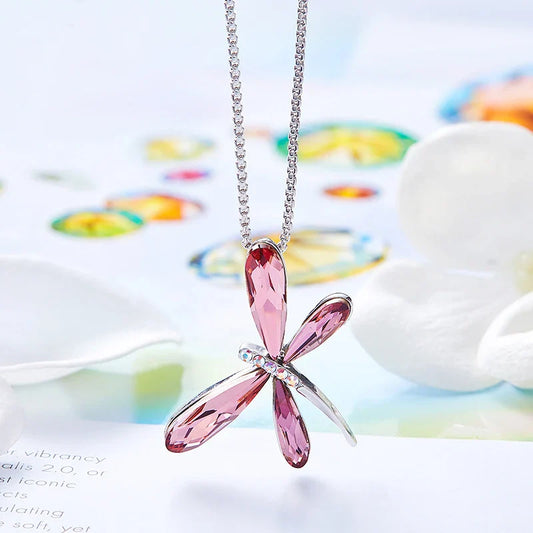 Pink Trollslända Kristall Hänge Halsband