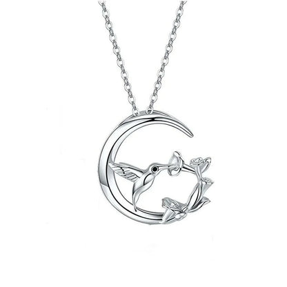 Måne Fågel Vintage Silver Hänge Halsband
