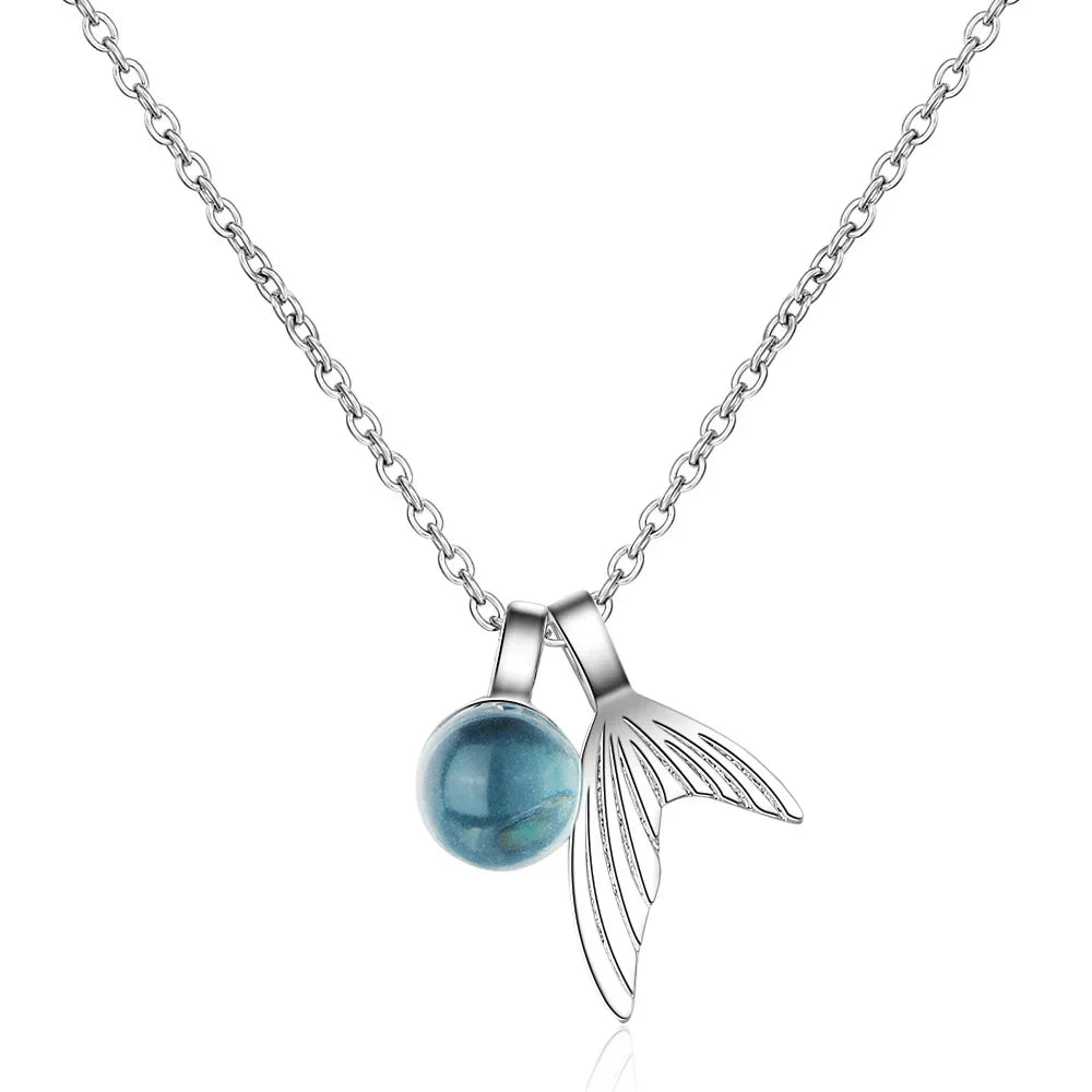 Sterling Silver Mermaid Tail Sapphire Halsband