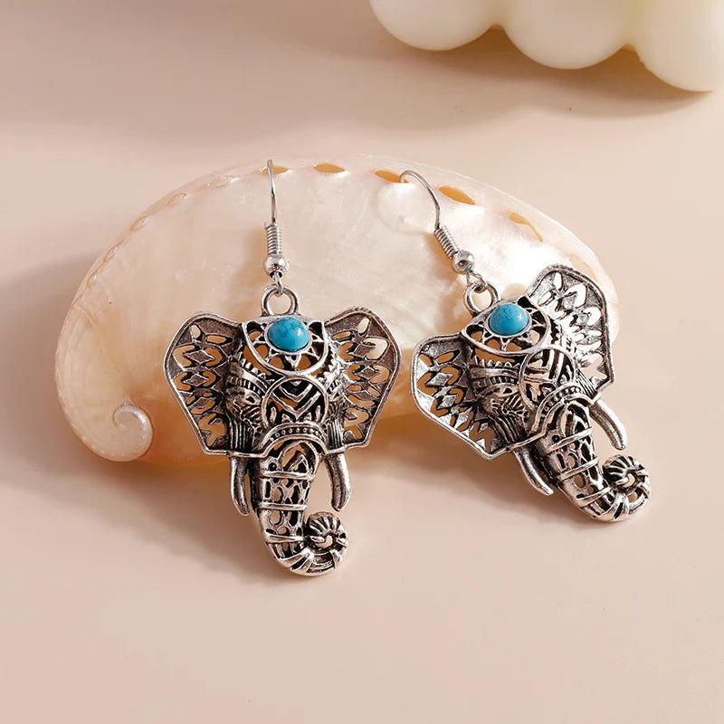 Vintage Elefant Örhängen Bohemian Silver Drops