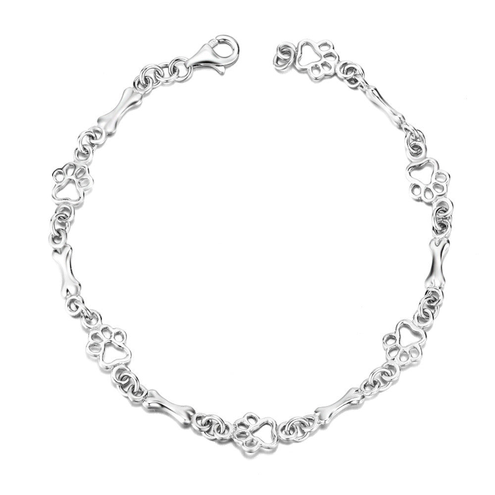 Limited Edition Pure Silver Hund Tass And Bone Charms Armband