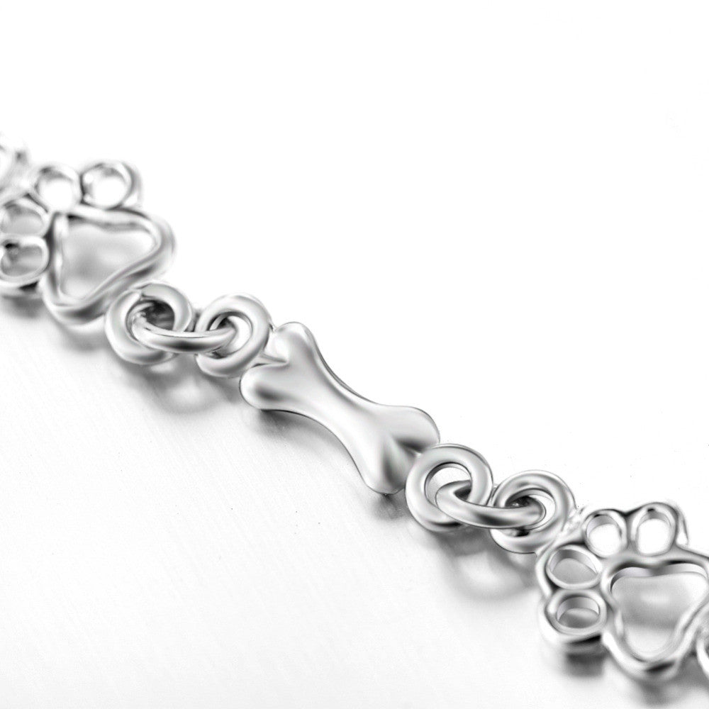 Limited Edition Pure Silver Hund Tass And Bone Charms Armband
