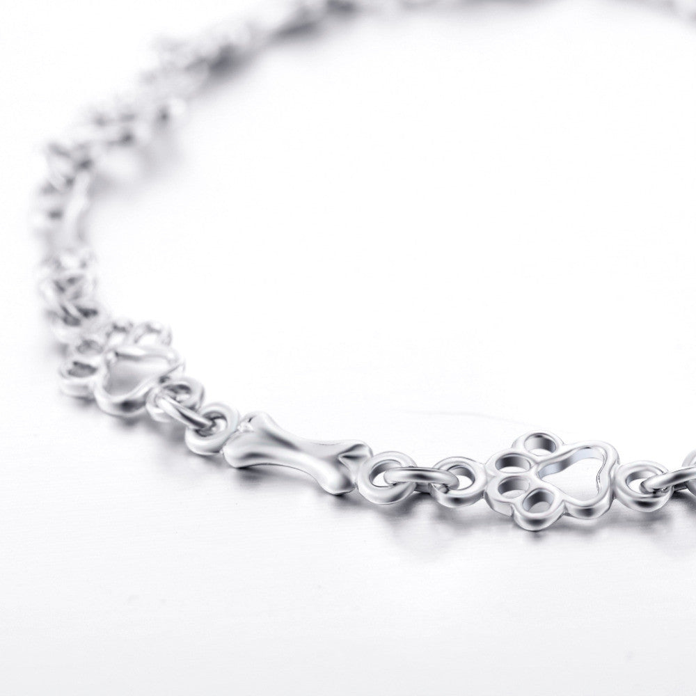 Limited Edition Pure Silver Hund Tass And Bone Charms Armband