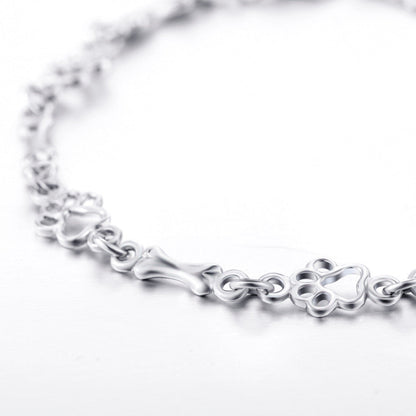 Limited Edition Pure Silver Hund Tass And Bone Charms Armband