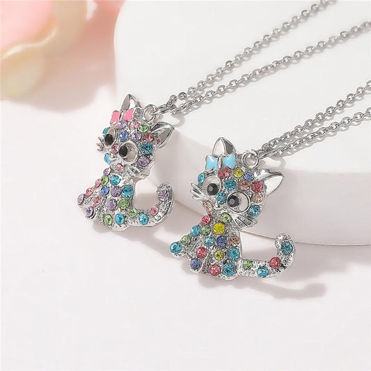 Silver Baby Kittens And Coloured Zirconia Halsband