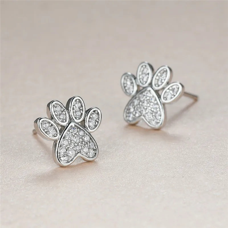 White Guld Hjärta Tass Studs