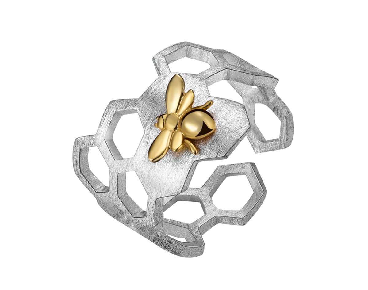 Justerbar 18k Guld Plated Honeycomb Ring