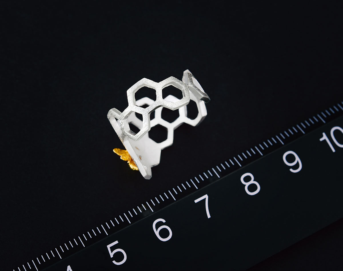 Justerbar 18k Guld Plated Honeycomb Ring