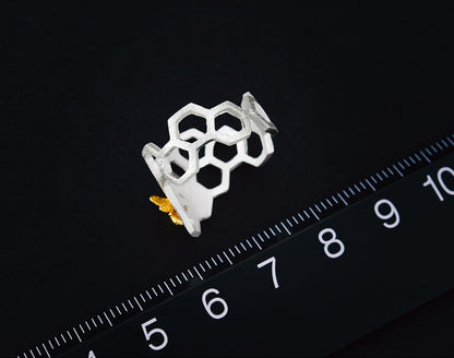 Justerbar 18k Guld Plated Honeycomb Ring