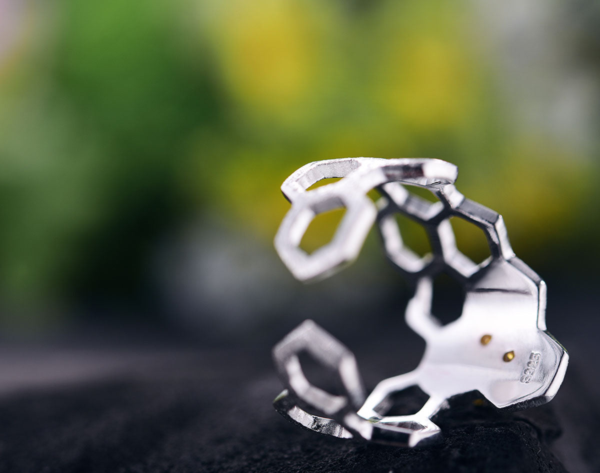 Justerbar 18k Guld Plated Honeycomb Ring