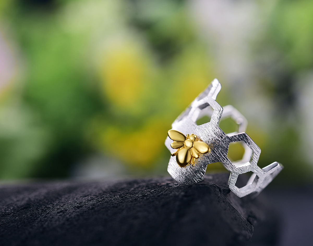 Justerbar 18k Guld Plated Honeycomb Ring