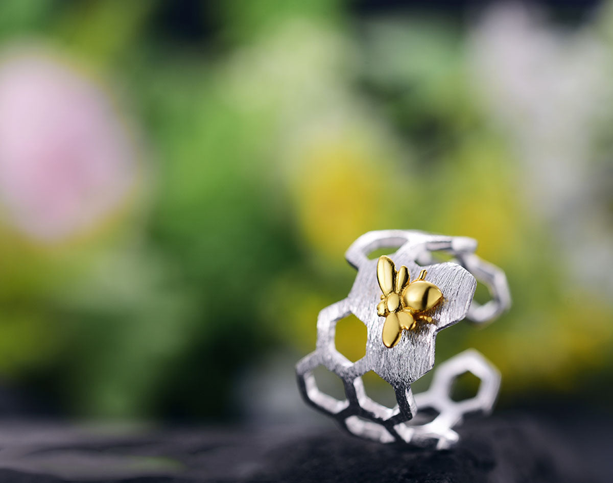 Justerbar 18k Guld Plated Honeycomb Ring
