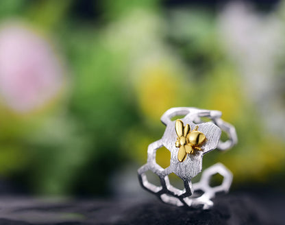 Justerbar 18k Guld Plated Honeycomb Ring