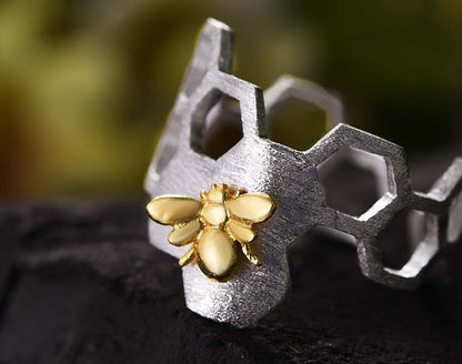 Justerbar 18k Guld Plated Honeycomb Ring