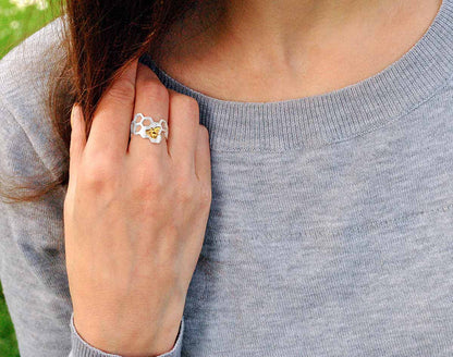 Justerbar 18k Guld Plated Honeycomb Ring