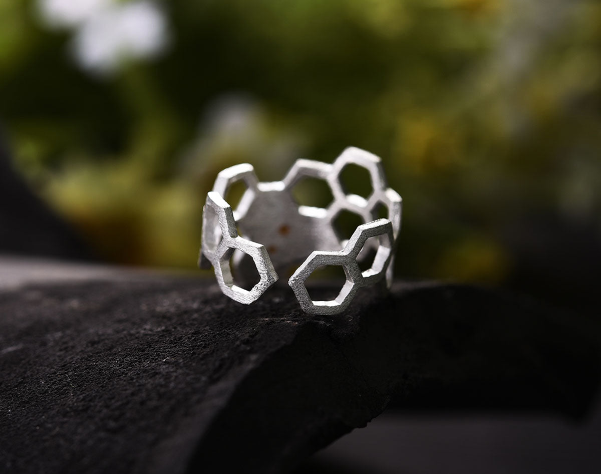 Justerbar 18k Guld Plated Honeycomb Ring