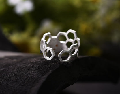 Justerbar 18k Guld Plated Honeycomb Ring