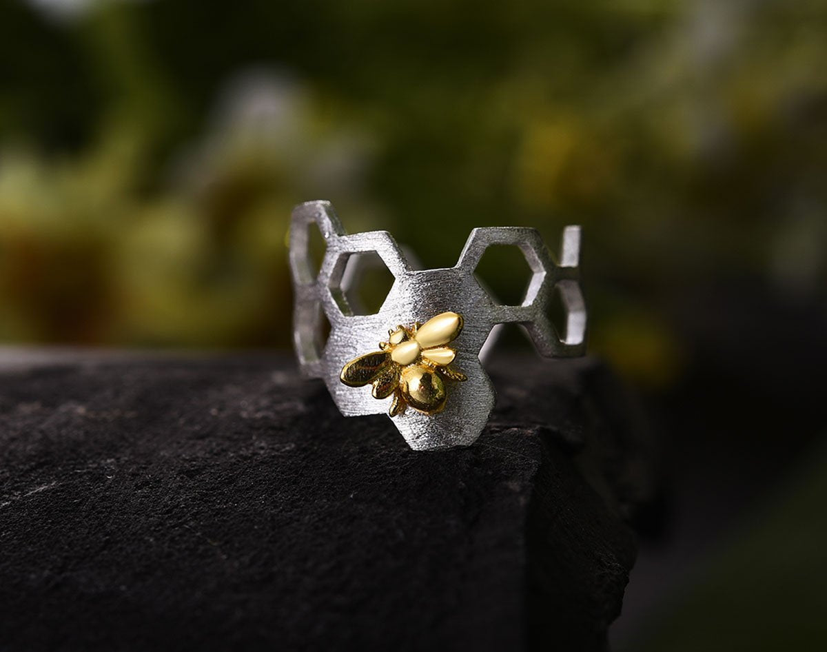 Justerbar 18k Guld Plated Honeycomb Ring