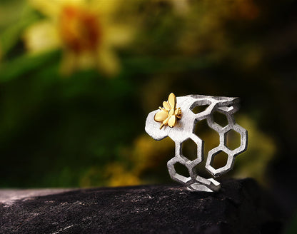 Justerbar 18k Guld Plated Honeycomb Ring
