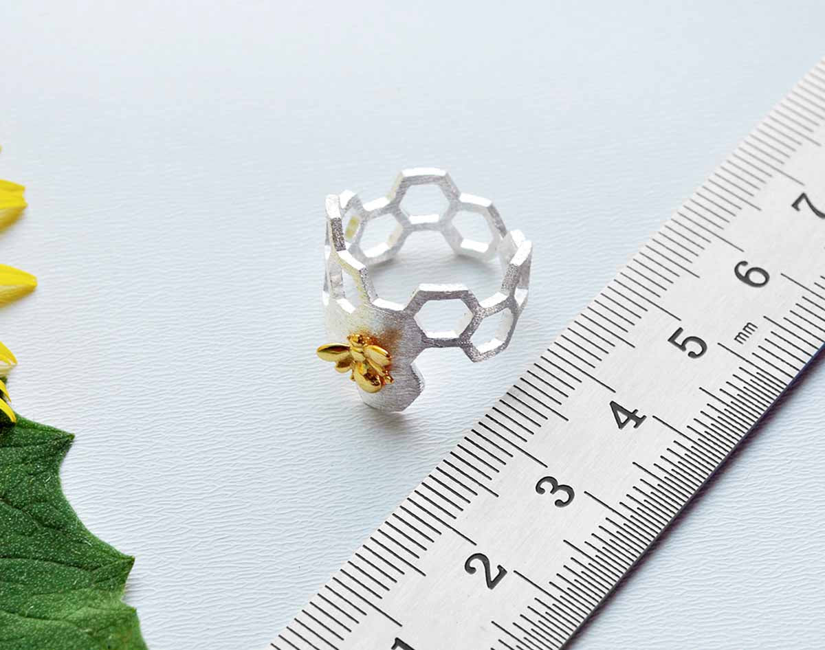Justerbar 18k Guld Plated Honeycomb Ring
