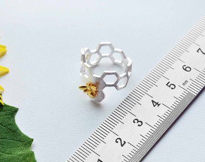Justerbar 18k Guld Plated Honeycomb Ring