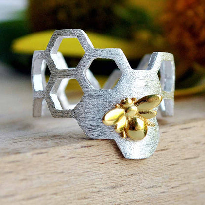 Justerbar 18k Guld Plated Honeycomb Ring