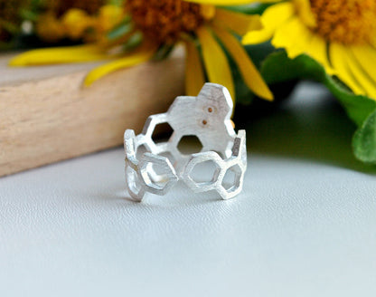 Justerbar 18k Guld Plated Honeycomb Ring