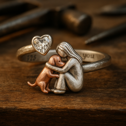 Handcrafted 925 Sterling Silver Hund Ring With Hjärta Shaped Zirconia Justerbar Fit