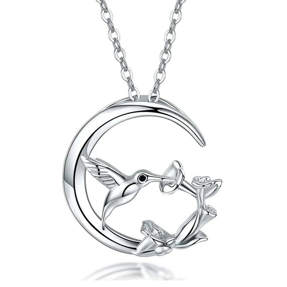 Måne Fågel Vintage Silver Hänge Halsband