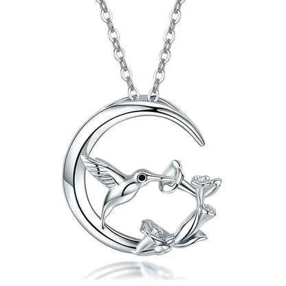 Måne Fågel Vintage Silver Hänge Halsband