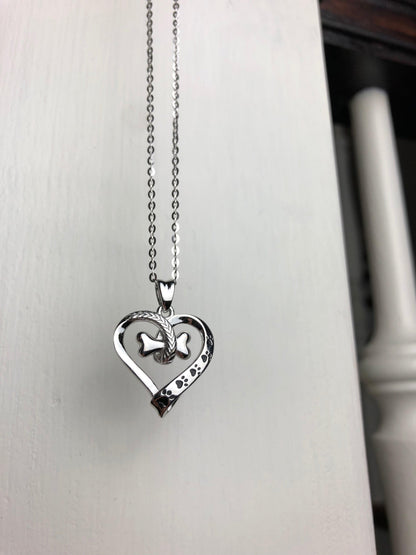 Sterling Silver Tass Print Hjärta Halsband 2