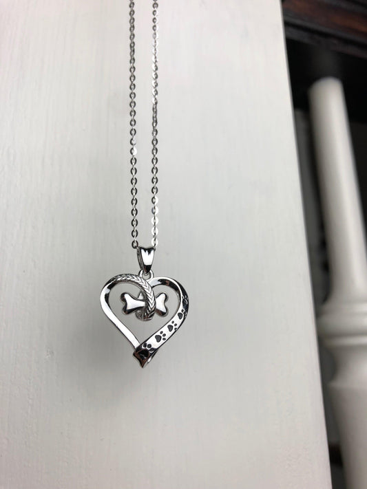 Sterling Silver Tass Print Hjärta Halsband 2
